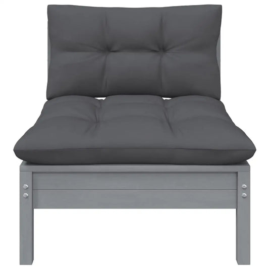 vidaXL Patio Middle Sofa with Anthracite Cushions Gray Solid Pinewood - Sofa