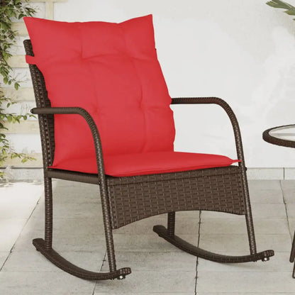 vidaXL Patio Rocking Chair with Cushions Seating Poly Rattan Brown/Gray/Black - Brown / 1 pcs - Outdoor Chair