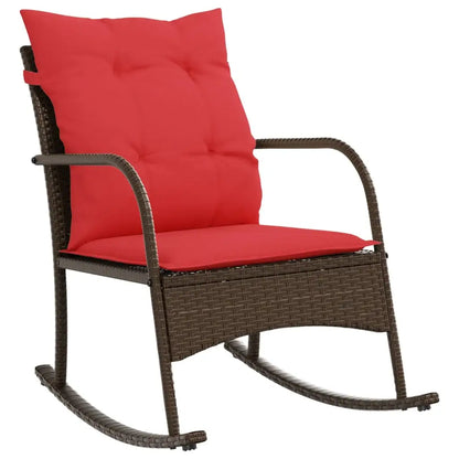 vidaXL Patio Rocking Chair with Cushions Seating Poly Rattan Brown/Gray/Black - Outdoor Chair