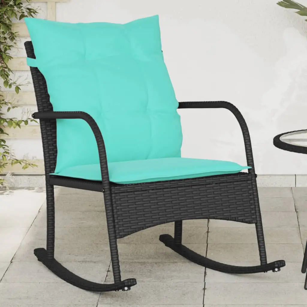 vidaXL Patio Rocking Chair with Cushions Seating Poly Rattan Brown/Gray/Black - Black / 1 pcs - Outdoor Chair