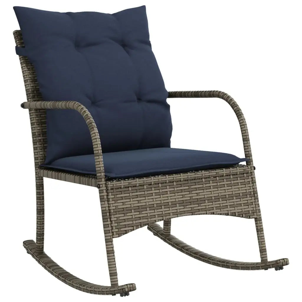 vidaXL Patio Rocking Chair with Cushions Seating Poly Rattan Brown/Gray/Black - Outdoor Chair