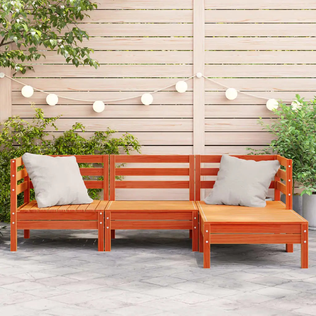 vidaXL Patio Sofa 3-Seater with Footstool Wax Brown Solid Wood Pine - Outdoor Sofa