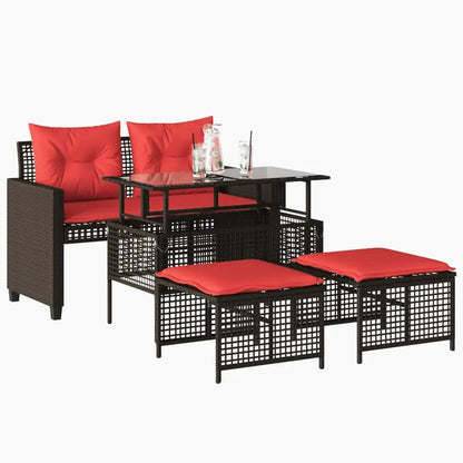 vidaXL Patio Sofa Set with Cushions 4 Piece Poly Rattan Glass Brown/Gray/Black - Outdoor Sofa Set