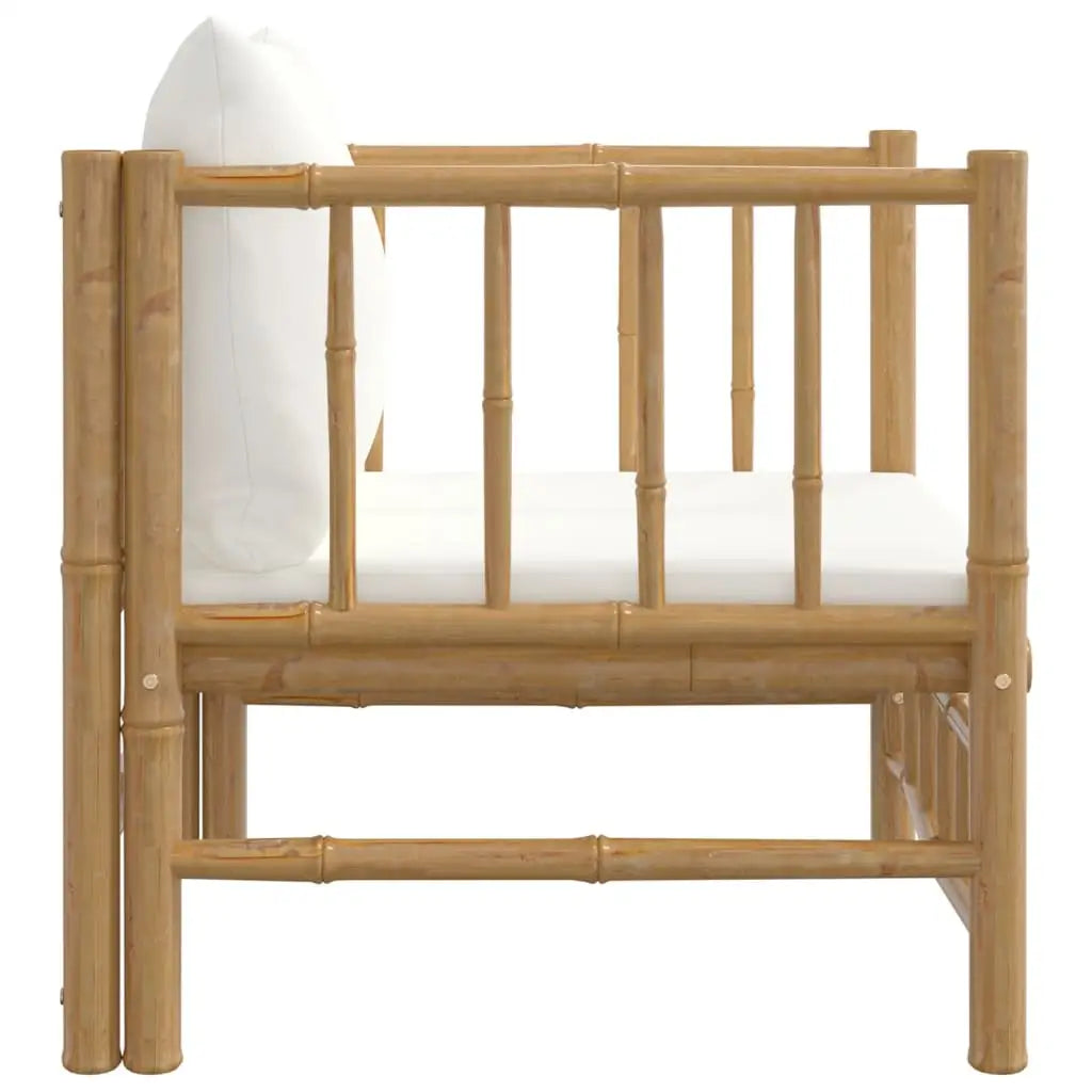 vidaXL Patio Sofa with Cream White Cushions Bamboo - Outdoor Sofa