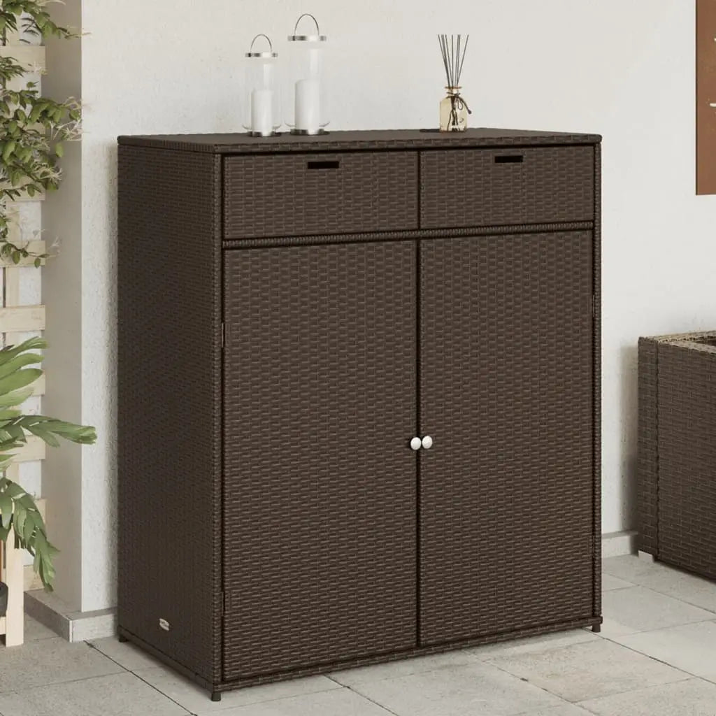 vidaXL Patio Storage Cabinet Tool Organizer Outdoor Furniture Poly Rattan - Brown / 105 x 55 x 113 cm - Outdoor Storage