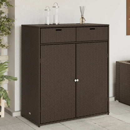 vidaXL Patio Storage Cabinet Tool Organizer Outdoor Furniture Poly Rattan - Brown / 105 x 55 x 113 cm - Outdoor Storage