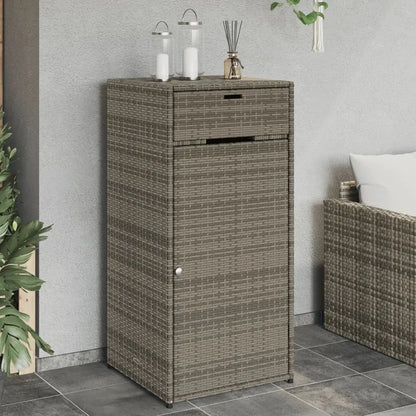 vidaXL Patio Storage Cabinet Tool Organizer Outdoor Furniture Poly Rattan - Gray / 55 x 55 x 111 cm - Outdoor Storage