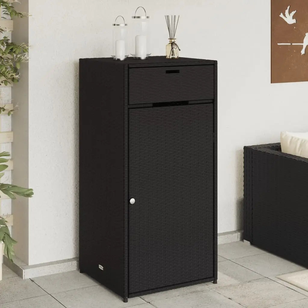 vidaXL Patio Storage Cabinet Tool Organizer Outdoor Furniture Poly Rattan - Black / 55 x 55 x 111 cm - Outdoor Storage