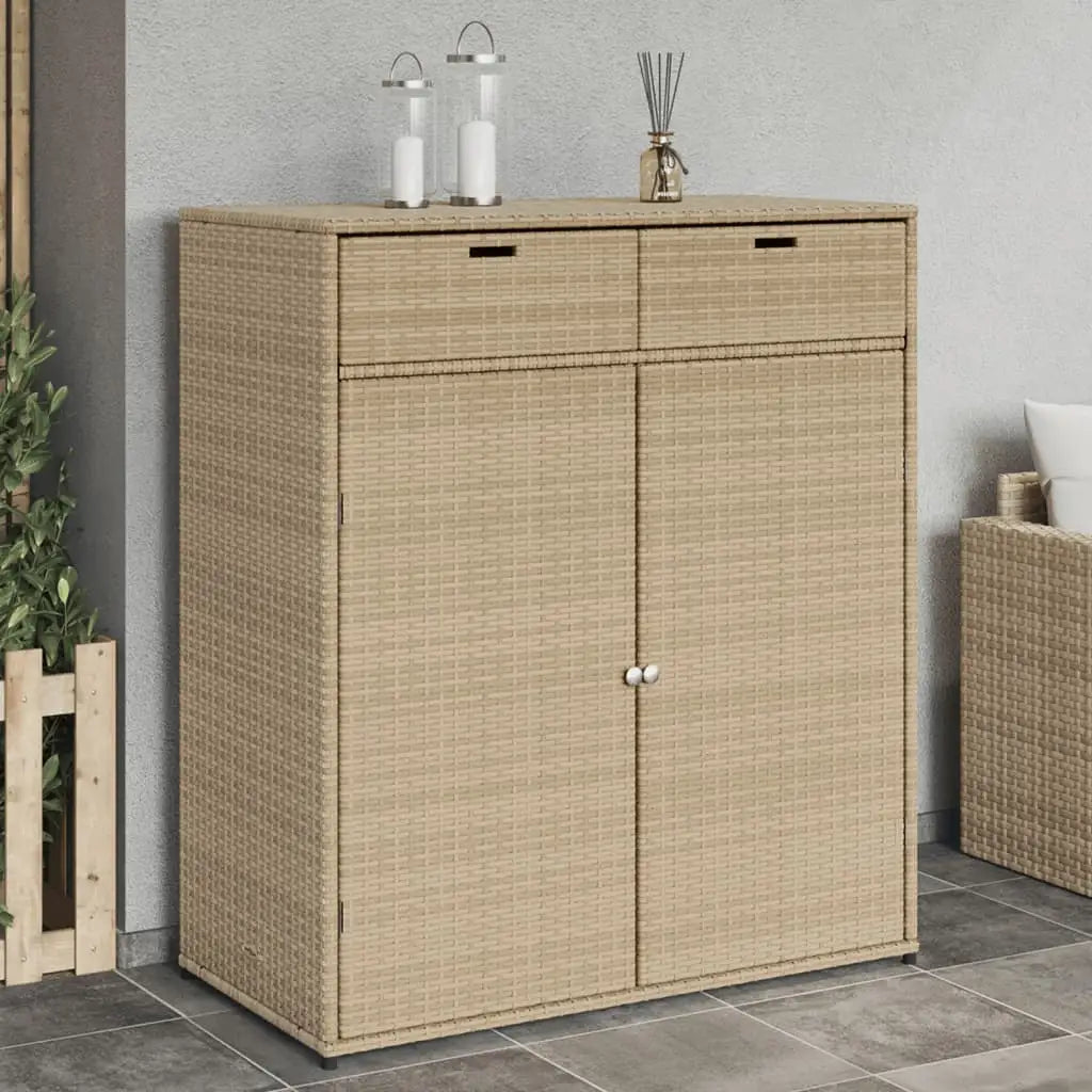 vidaXL Patio Storage Cabinet Tool Organizer Outdoor Furniture Poly Rattan - Beige / 105 x 55 x 113 cm - Outdoor Storage
