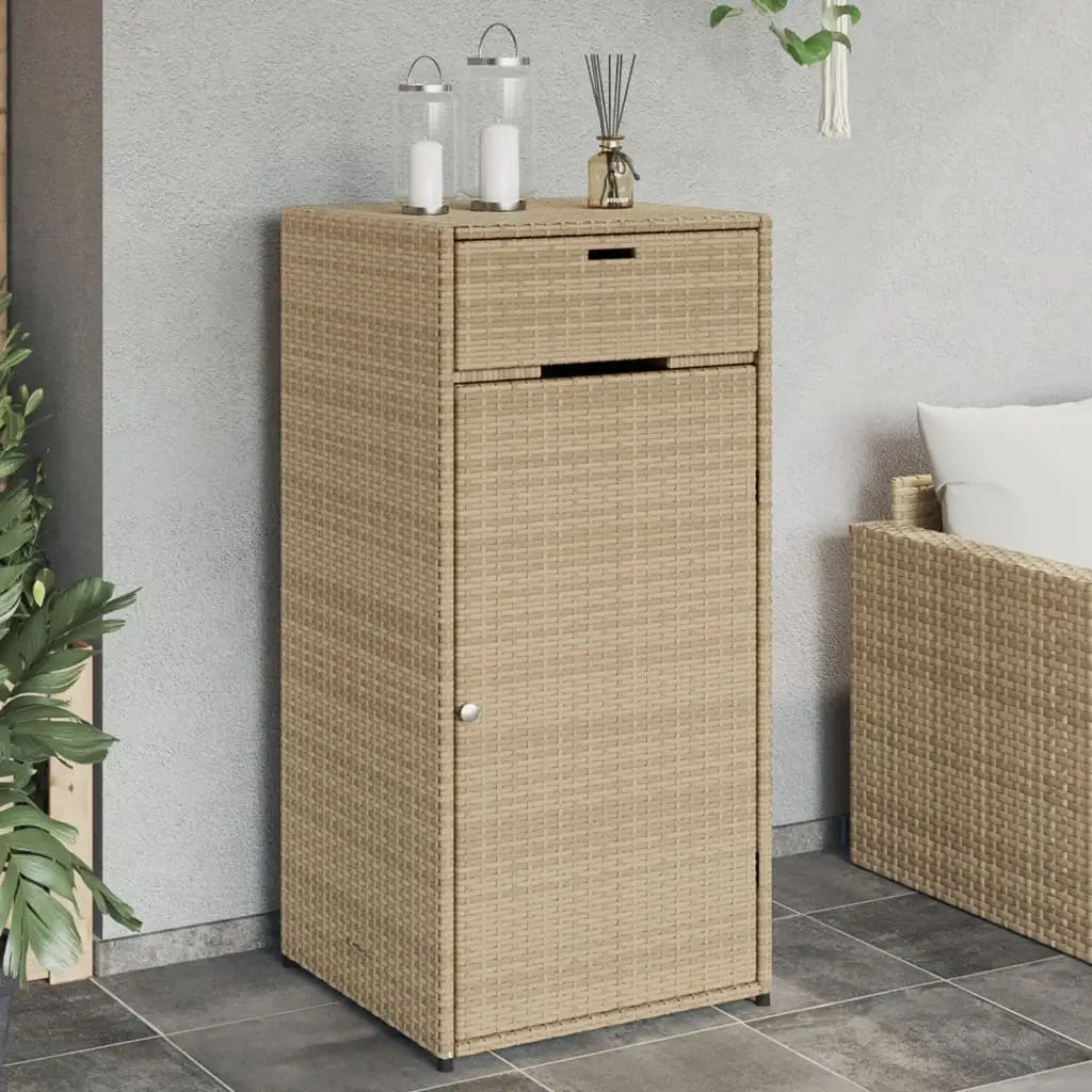 vidaXL Patio Storage Cabinet Tool Organizer Outdoor Furniture Poly Rattan - Beige / 55 x 55 x 111 cm - Outdoor Storage