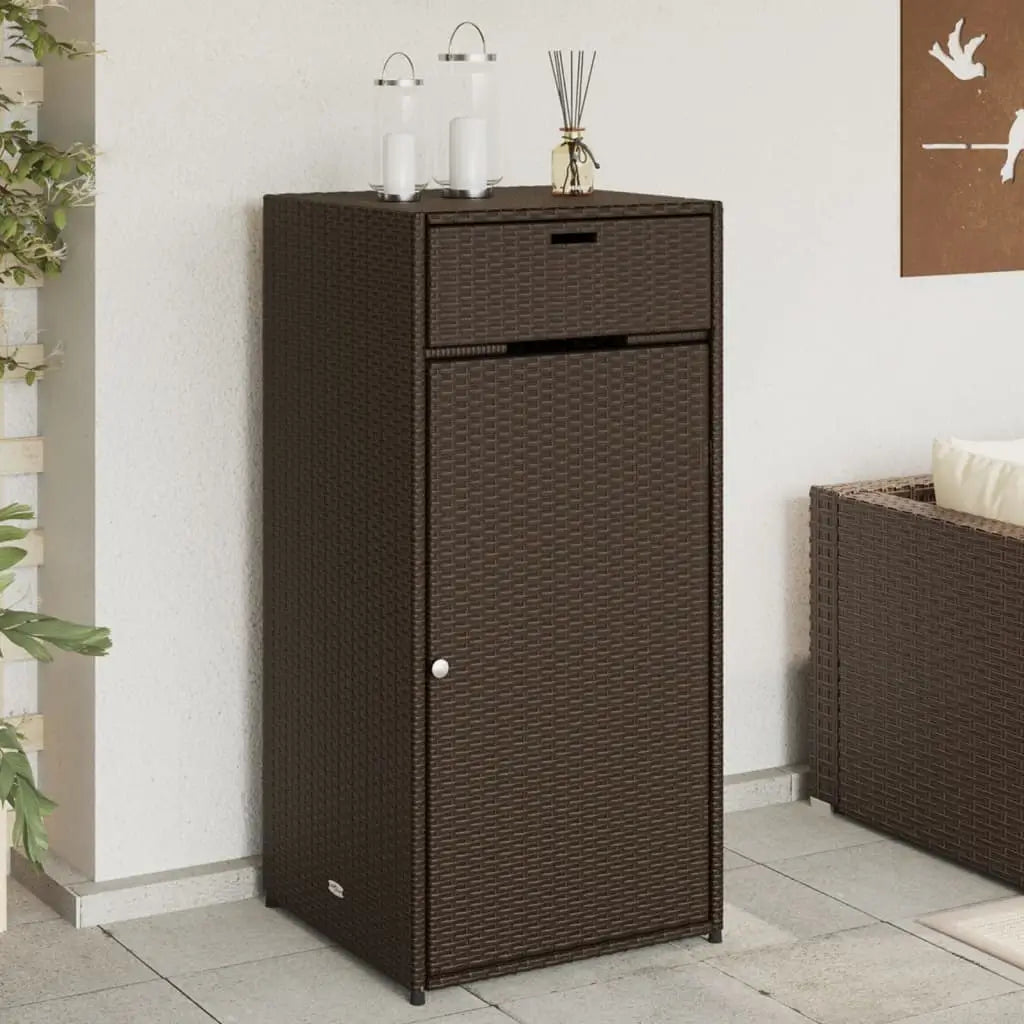 vidaXL Patio Storage Cabinet Tool Organizer Outdoor Furniture Poly Rattan - Brown / 55 x 55 x 111 cm - Outdoor Storage