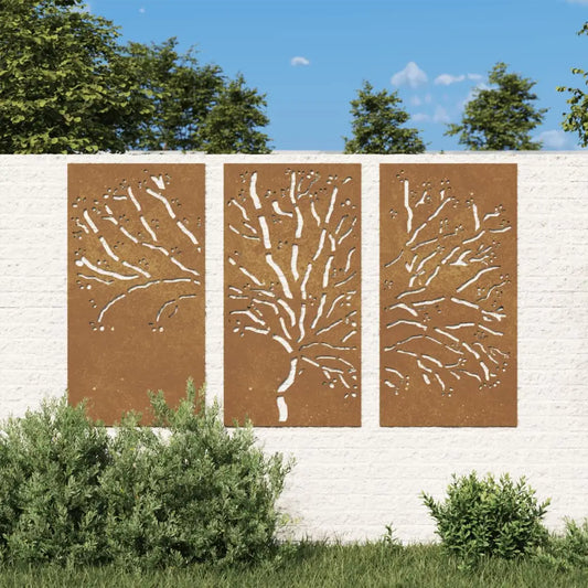 vidaXL Patio Wall Decorations 3 pcs 41.3’’x21.7’’ Corten Steel Tree Design - Wall Decorations