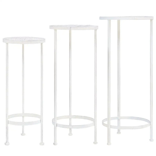 vidaXL Plant Stand Set 3 Pieces Vintage Style Metal Antique White - Plant Stands