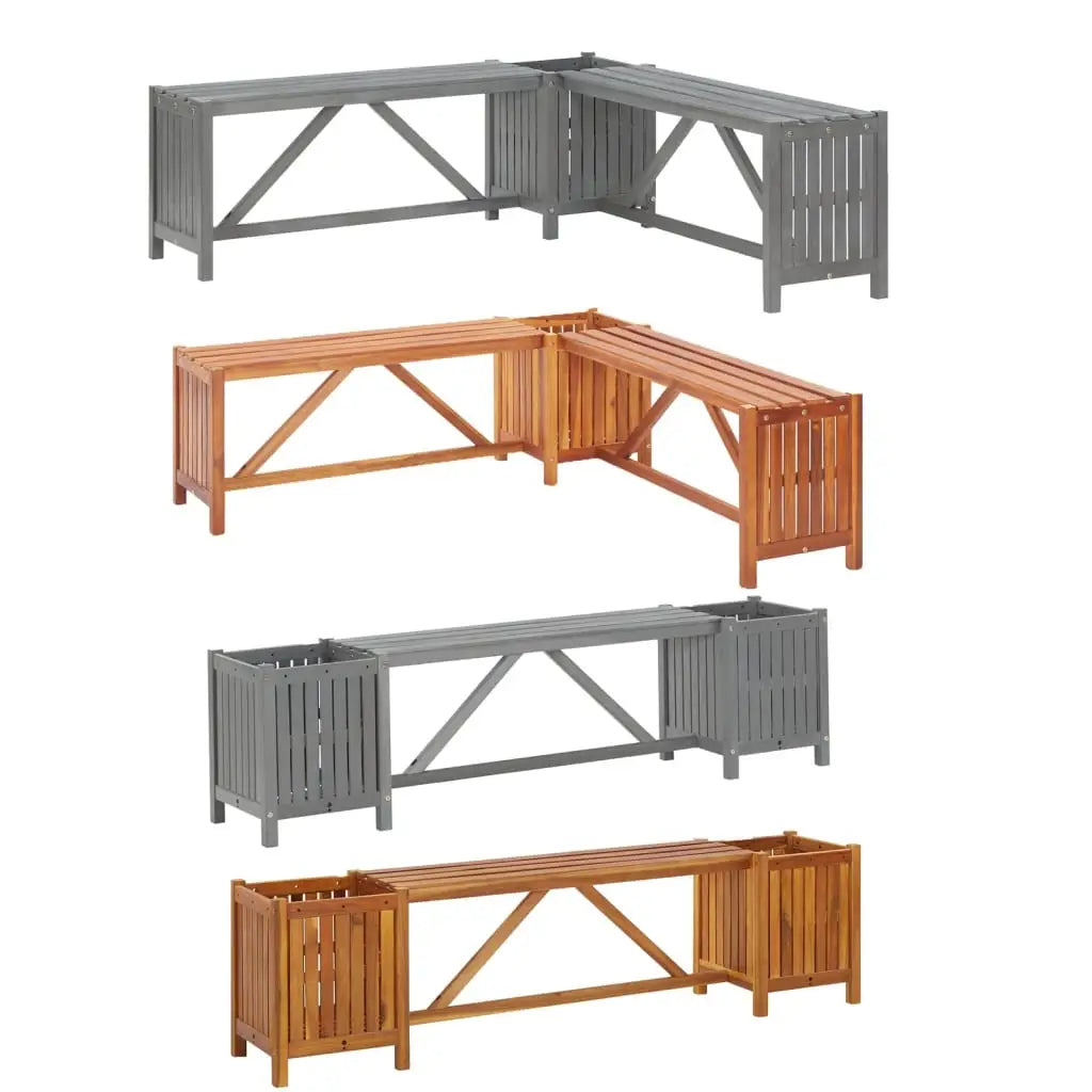 vidaXL Planter Bench Outdoor Garden Wooden Planter Box Bench Solid Wood Acacia - Brown / 59.1’’ x 11.8’’ x 15.7’’