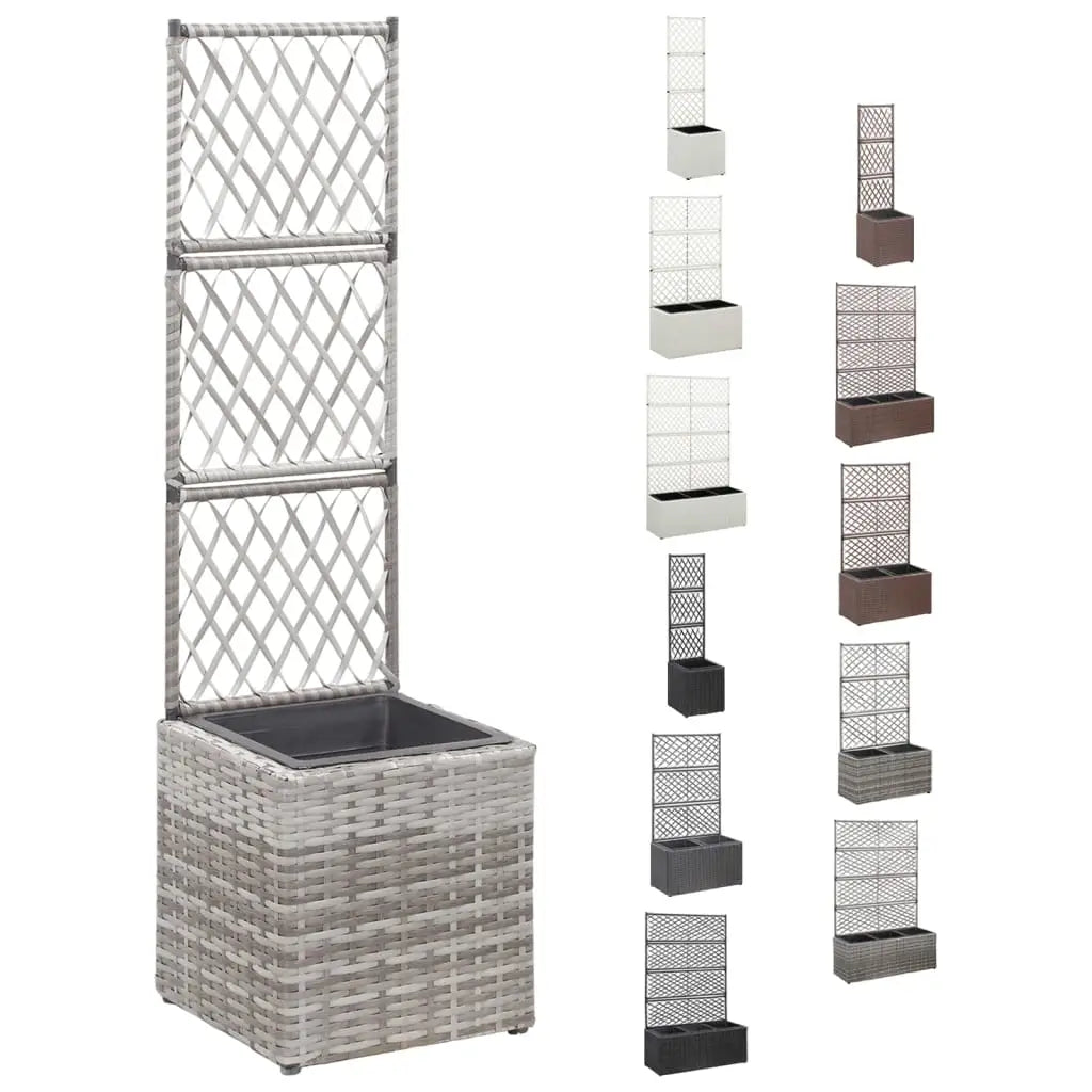 vidaXL Planter Flower Box Trellis Patio Raised Bed with Rattan Look Solid Wood - Black / 11.8’’ x 11.8’’ x 42.1’’