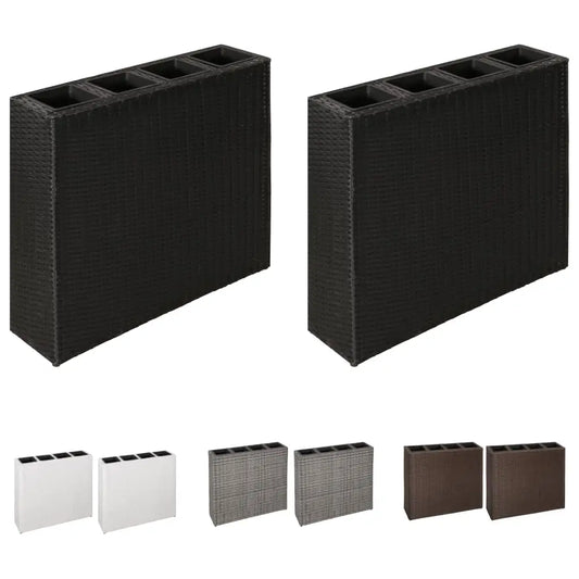 vidaXL Planter Patio Outdoor Flower Box with Removable Inner Pots Poly Rattan - White / 4 pocket - Planters