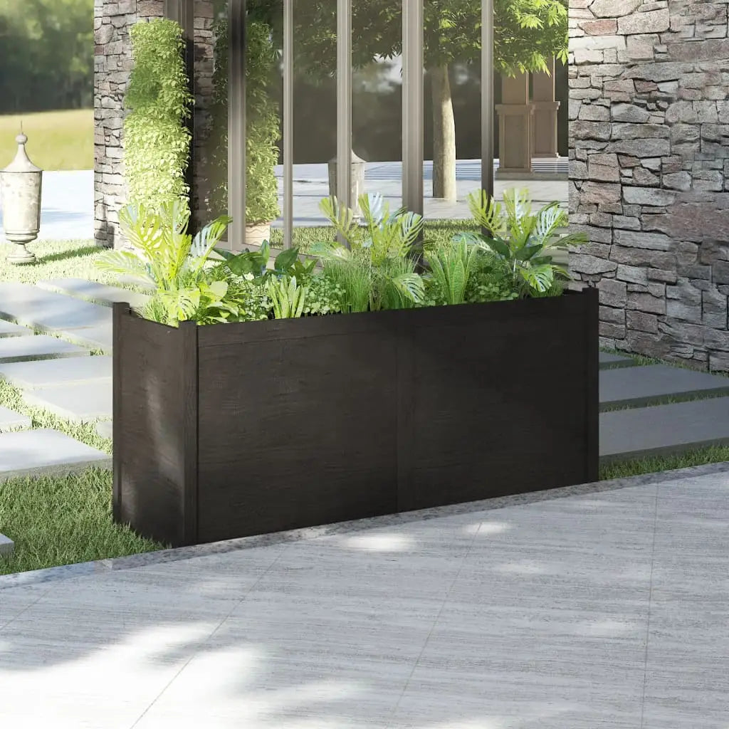 vidaXL Planter Patio Outdoor Raised Garden Bed Flower Box Solid Wood Pine - Black - Home & Garden > Lawn & Garden >