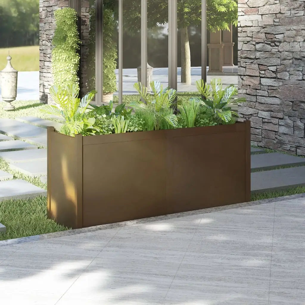 vidaXL Planter Patio Outdoor Raised Garden Bed Flower Box Solid Wood Pine - Honey brown - Home & Garden > Lawn & Garden