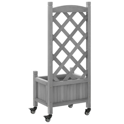 vidaXL Planter with Trellis and Wheels Gray Solid Wood Fir - Home & Garden > Lawn & Garden > Gardening > Pots & Planters