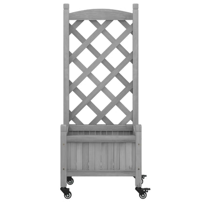 vidaXL Planter with Trellis and Wheels Gray Solid Wood Fir - Home & Garden > Lawn & Garden > Gardening > Pots & Planters
