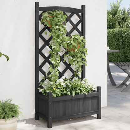 vidaXL Planter with Trellis Black Solid Wood Fir - Home & Garden > Lawn & Garden > Gardening > Pots & Planters