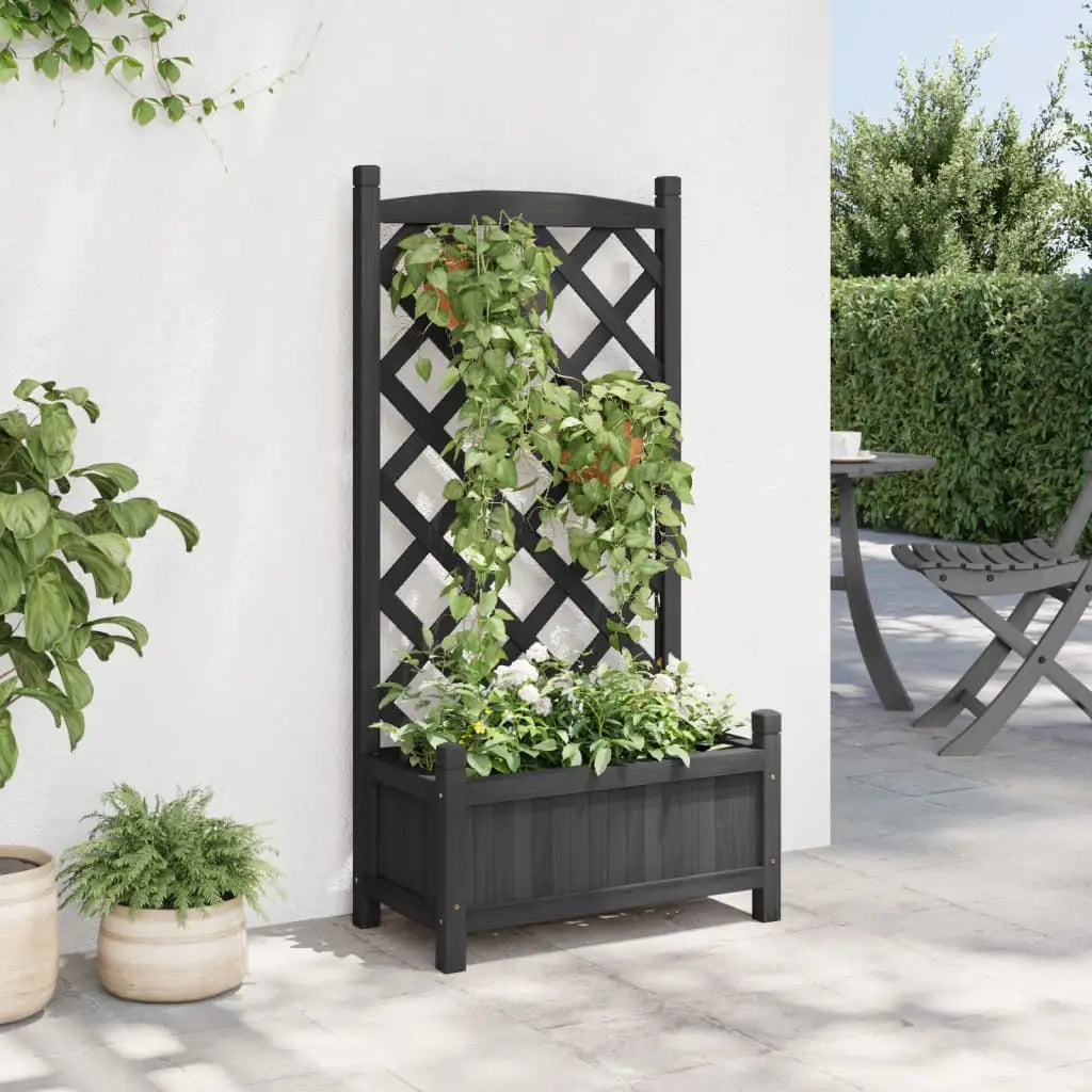vidaXL Planter with Trellis Black Solid Wood Fir - Home & Garden > Lawn & Garden > Gardening > Pots & Planters
