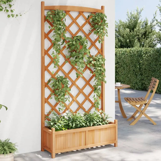 vidaXL Planter with Trellis Brown Solid Wood Fir - Planter