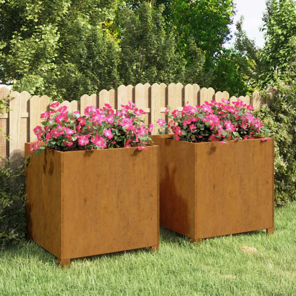 vidaXL Planters with Legs 2 pcs Rusty 19.3’’x18.5’’x19.7’’ Corten Steel - 19.3’’ x 18.5’’ x 19.7’’/ 2 pcs - Home &