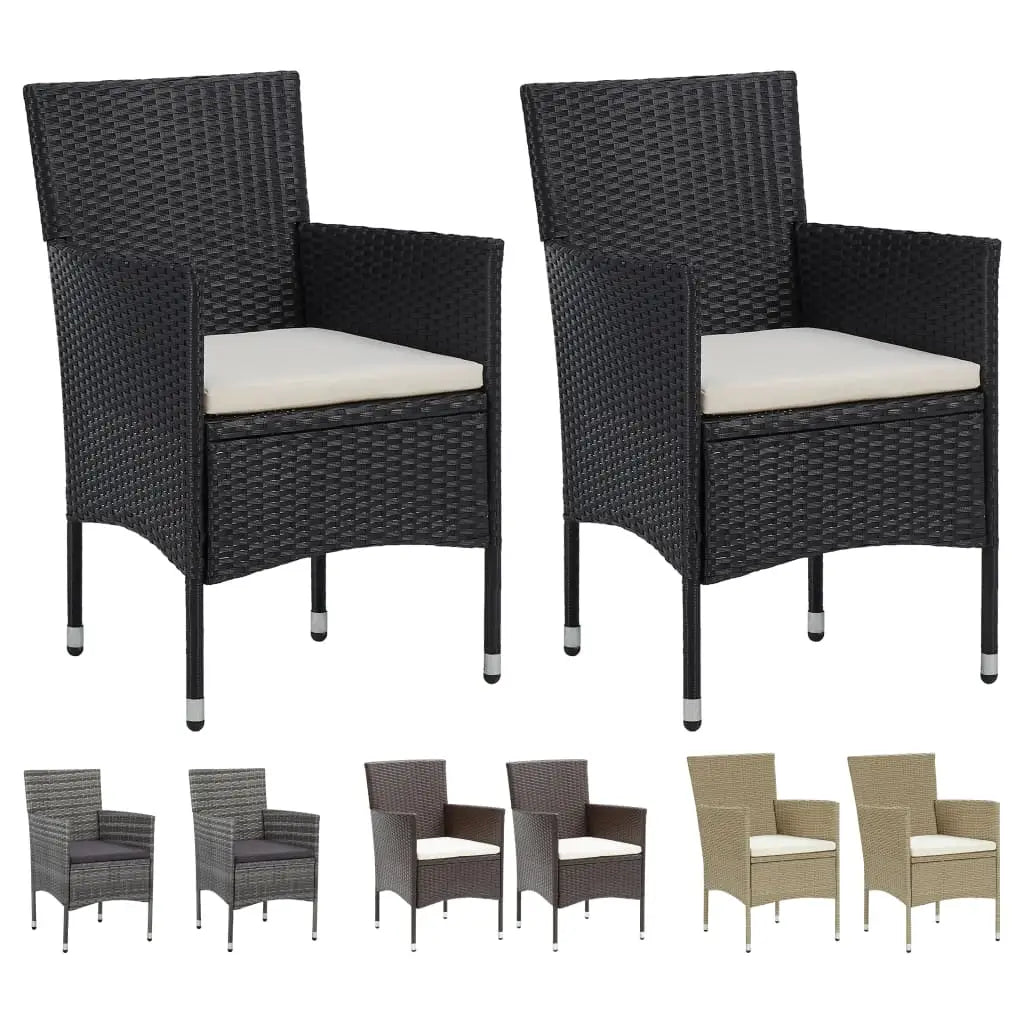 vidaXL Rattan Dining Chairs 2 Pcs Outdoor Wicker Dining Chair Poly Rattan - Black - Outdoor Chairs