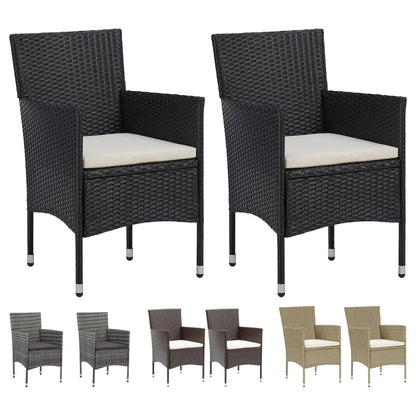 vidaXL Rattan Dining Chairs 2 Pcs Outdoor Wicker Dining Chair Poly Rattan - Black - Outdoor Chairs
