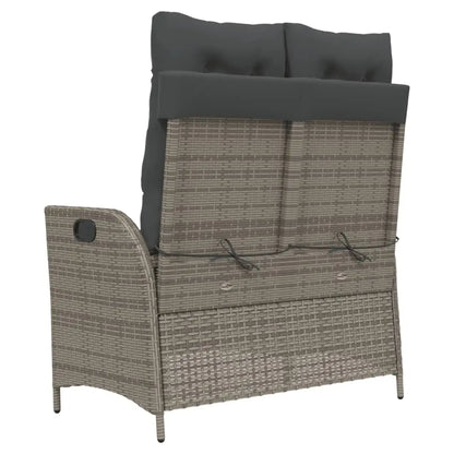 vidaXL Reclining Patio Bench with Cushions Gray Poly Rattan - Outdoor Bench