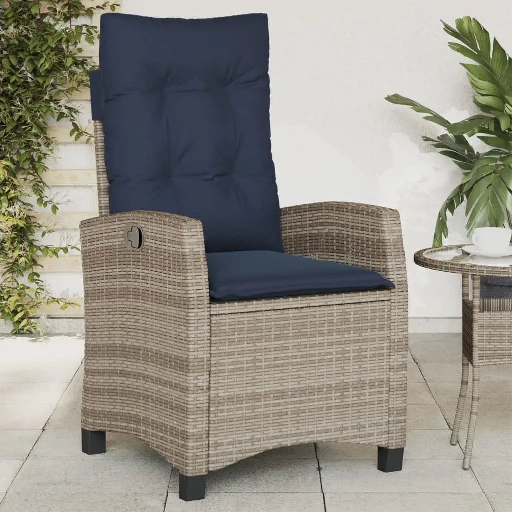 vidaXL Reclining Patio Chair with Cushions Gray Poly Rattan - Patio Chair