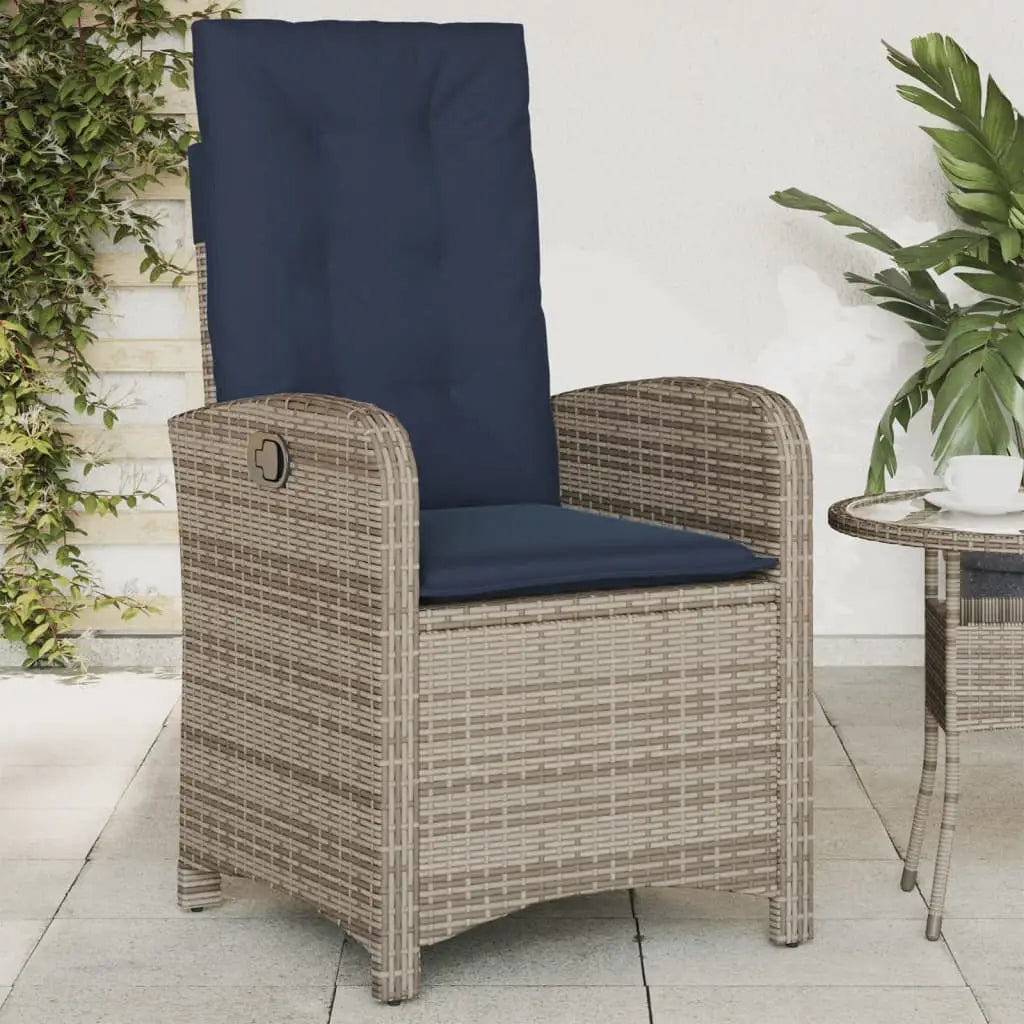 vidaXL Reclining Patio Chair with Cushions Gray Poly Rattan - Patio Chair