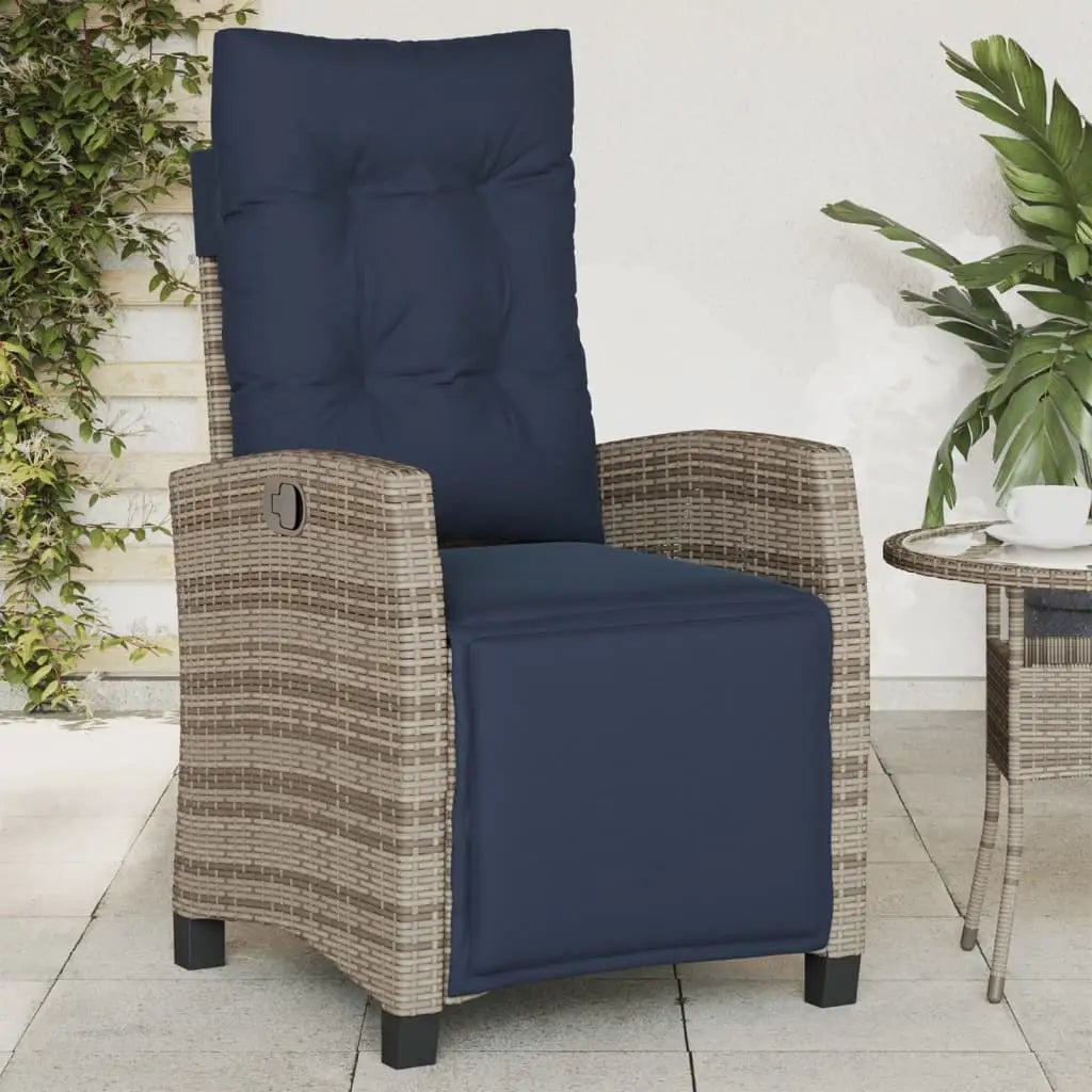 vidaXL Reclining Patio Chair with Footrest Gray Poly Rattan - Patio Chair