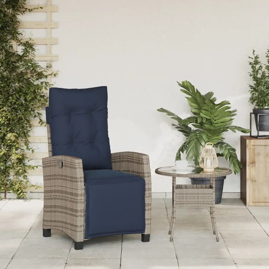 vidaXL Reclining Patio Chair with Footrest Gray Poly Rattan - Patio Chair