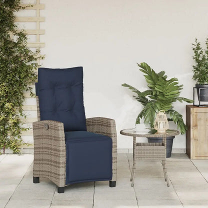 vidaXL Reclining Patio Chair with Footrest Gray Poly Rattan - Patio Chair