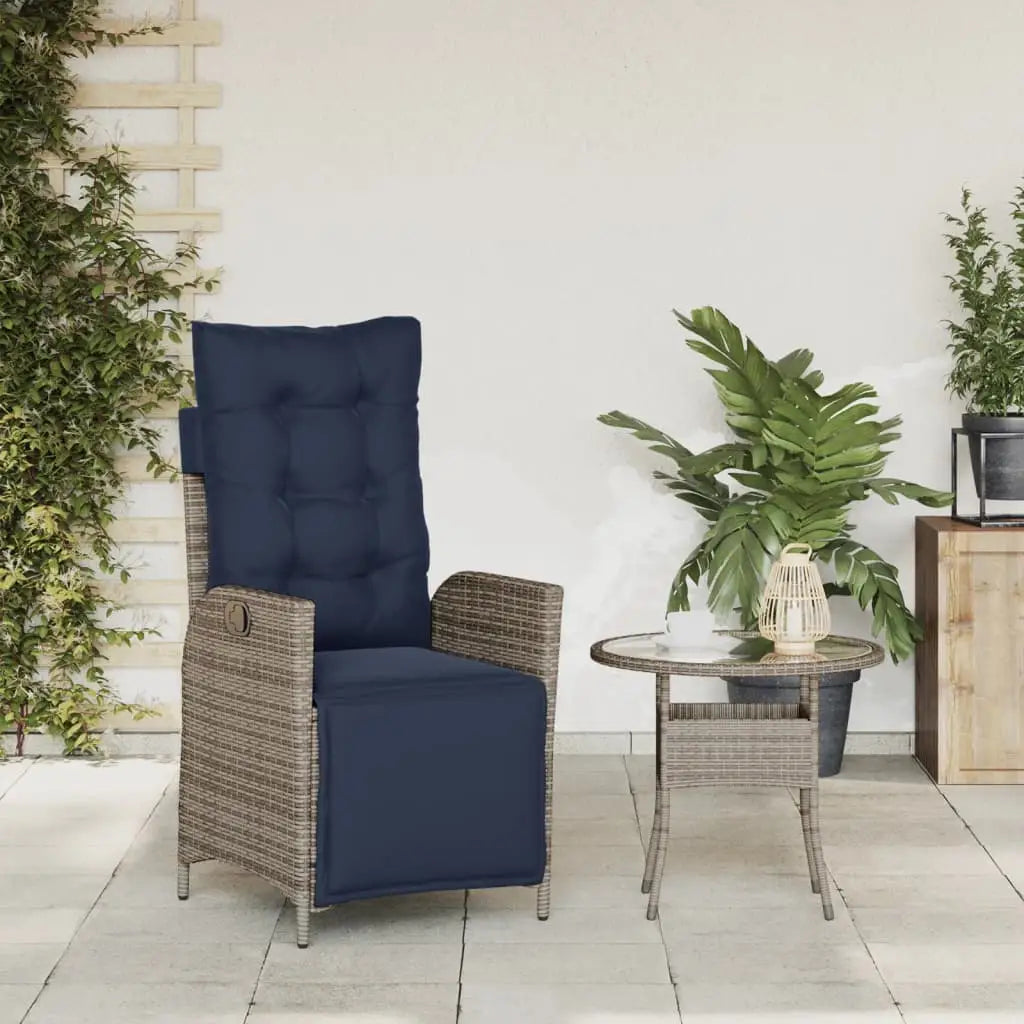 vidaXL Reclining Patio Chair with Footrest Gray Poly Rattan - Outdoor Chair