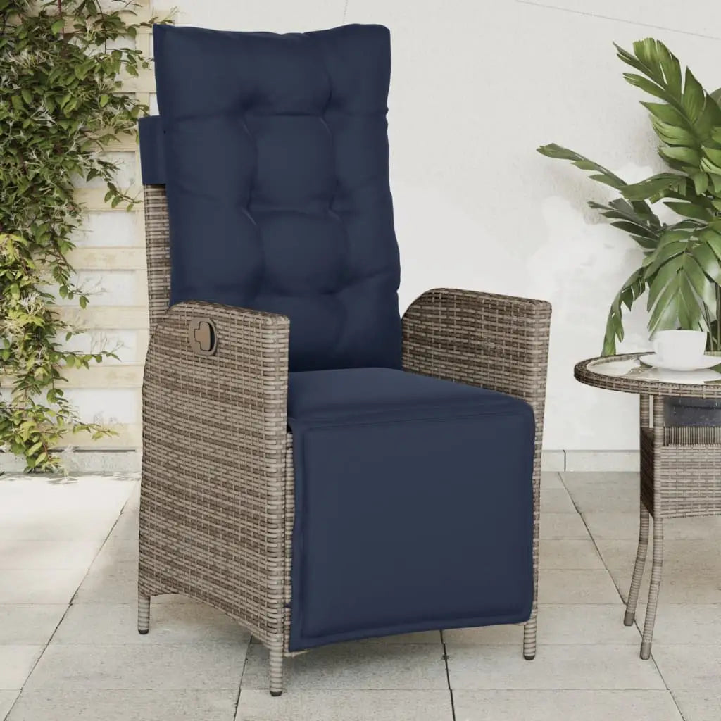 vidaXL Reclining Patio Chair with Footrest Gray Poly Rattan - Outdoor Chair