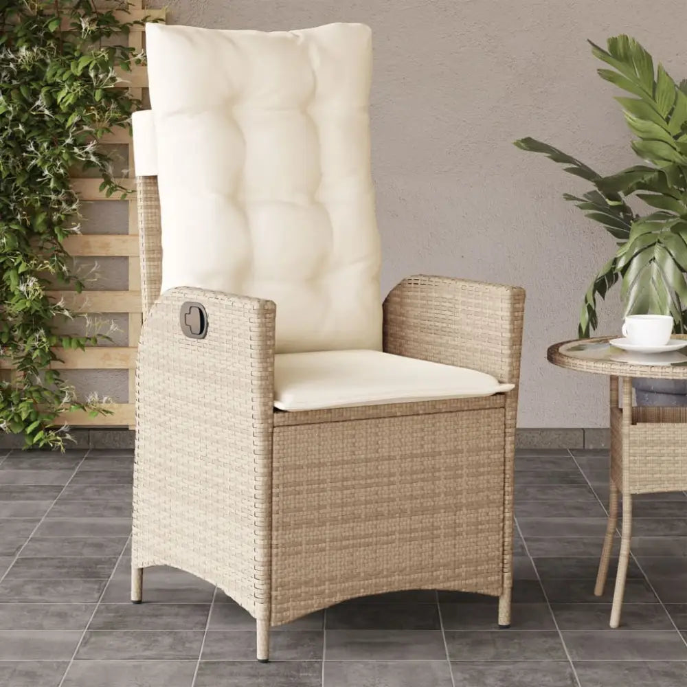 vidaXL Reclining Patio Chairs 2 pcs with Cushions Beige Poly Rattan