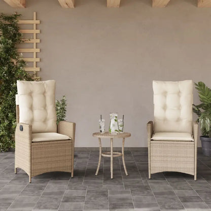 vidaXL Reclining Patio Chairs 2 pcs with Cushions Beige Poly Rattan
