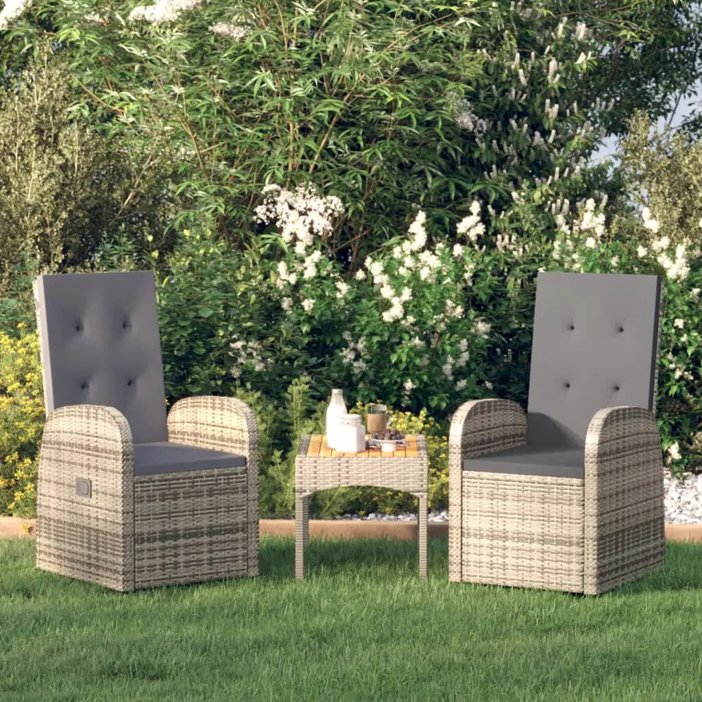 vidaXL Reclining Patio Chairs 2 pcs with Cushions Poly Rattan Gray - Patio Chairs