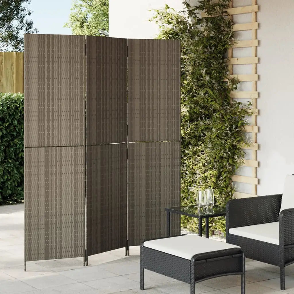 vidaXL Room Divider 3 Panels Gray Poly Rattan - Furniture > Room Dividers
