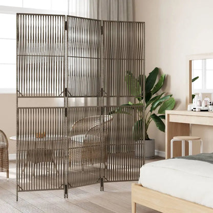 vidaXL Room Divider 3 Panels Gray Poly Rattan - Furniture > Room Dividers