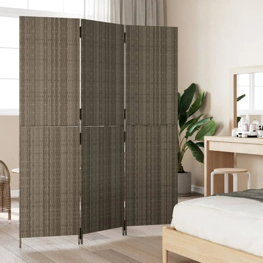 vidaXL Room Divider 3 Panels Gray Poly Rattan - Furniture > Room Dividers