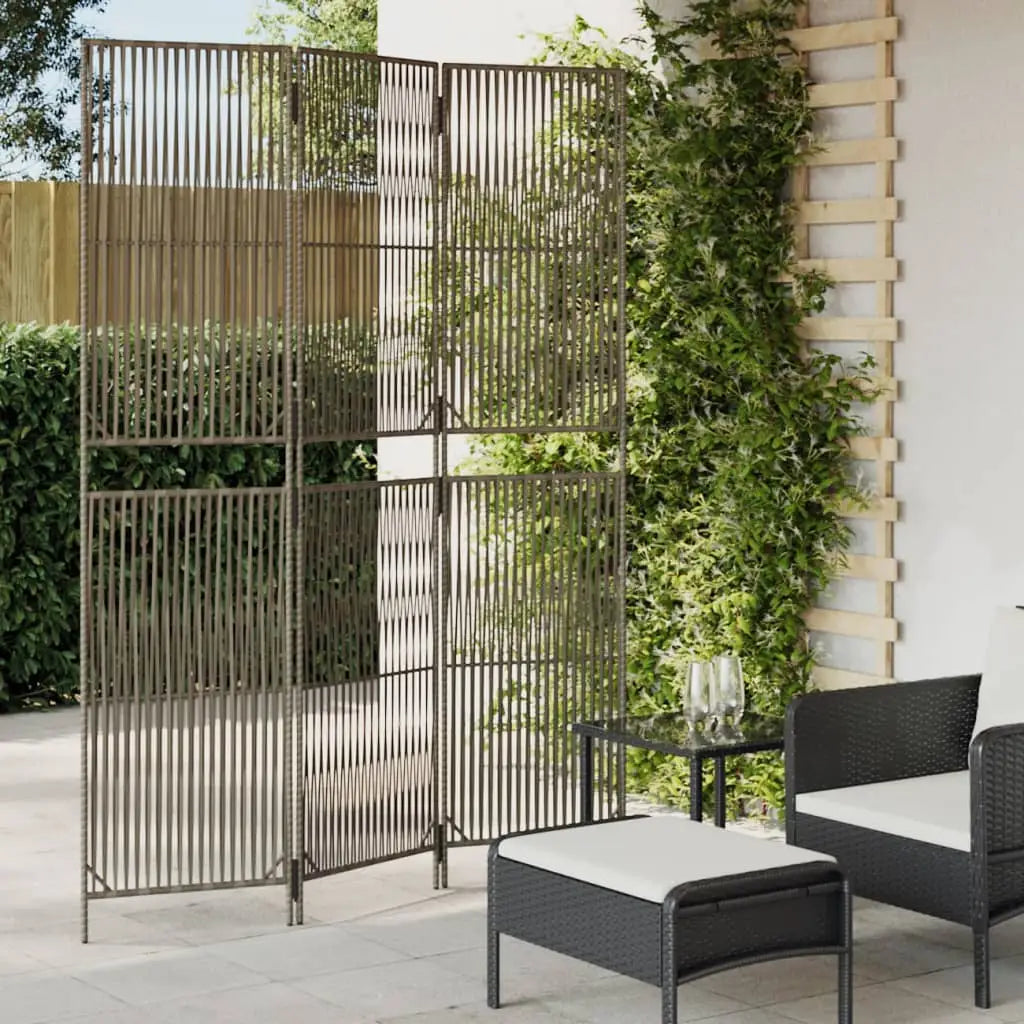 vidaXL Room Divider 3 Panels Gray Poly Rattan - Furniture > Room Dividers