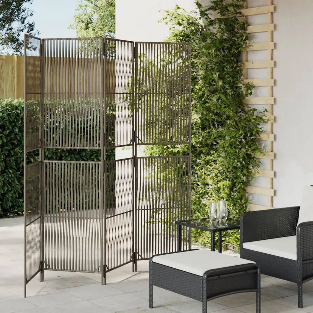 vidaXL Room Divider 4 Panels Gray Poly Rattan - Furniture > Room Dividers