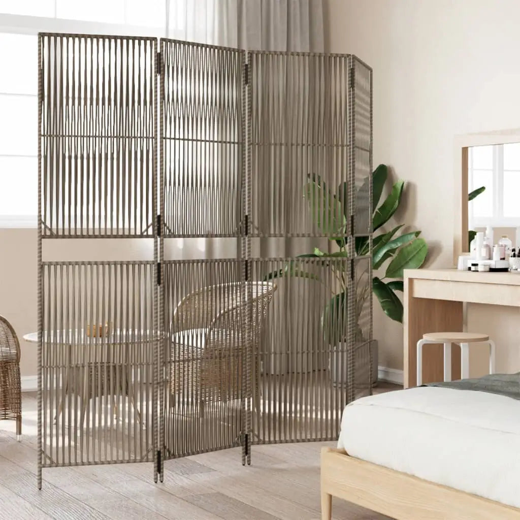 vidaXL Room Divider 4 Panels Gray Poly Rattan - Furniture > Room Dividers