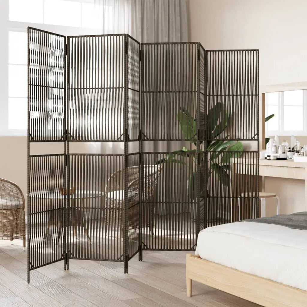 vidaXL Room Divider 6 Panels Brown Poly Rattan - Furniture > Room Dividers