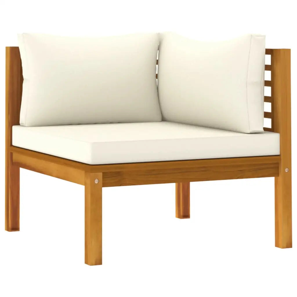 vidaXL Sectional Corner Sofa with Cream White Cushion Acacia Wood - Sectional Sofa