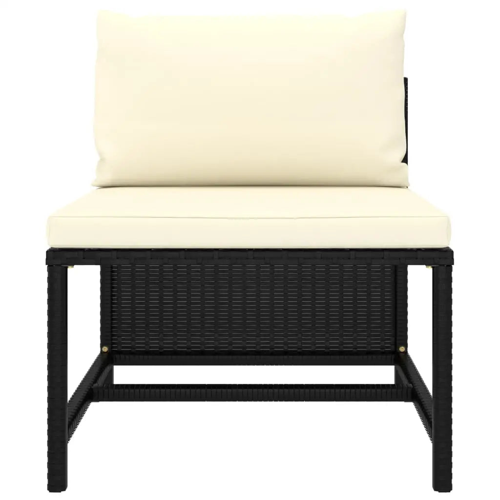 vidaXL Sectional Middle Sofa with Cushions Black Poly Rattan - Sectional Sofa